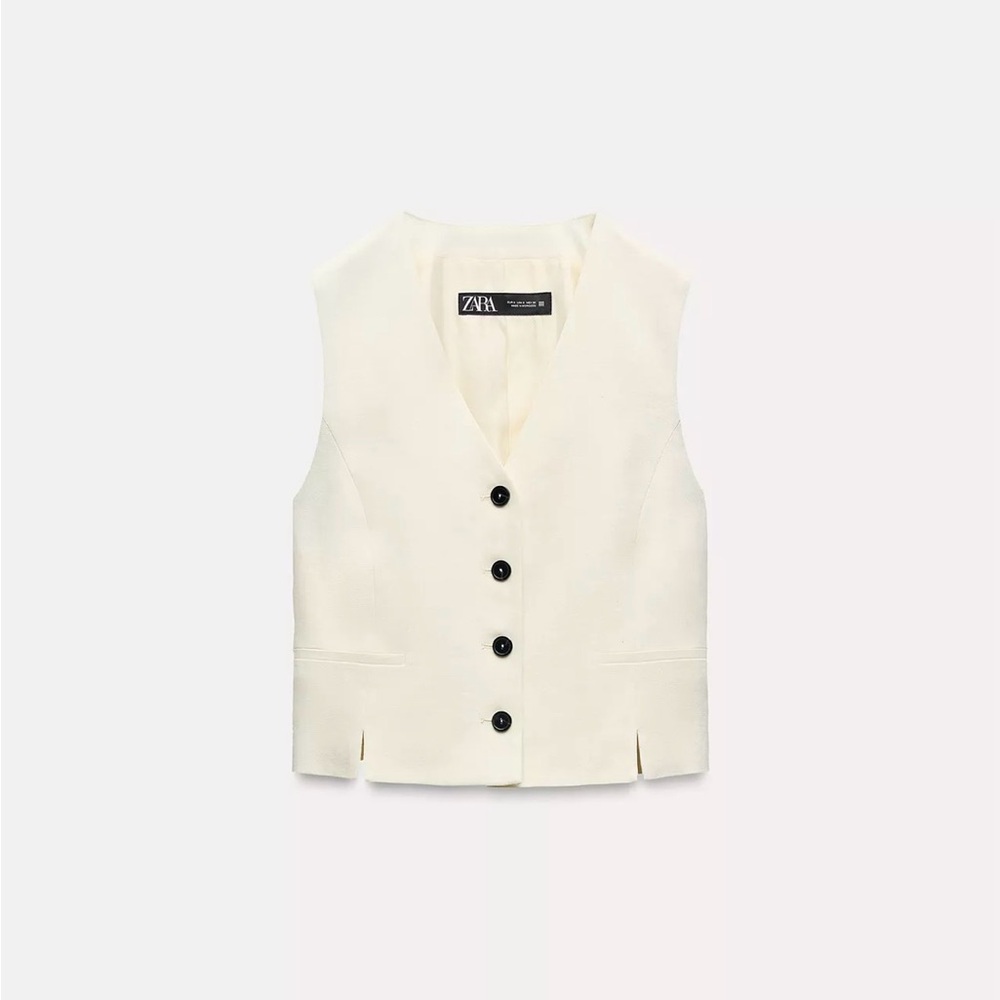 White Zara tailored linen blend waistcoat size small